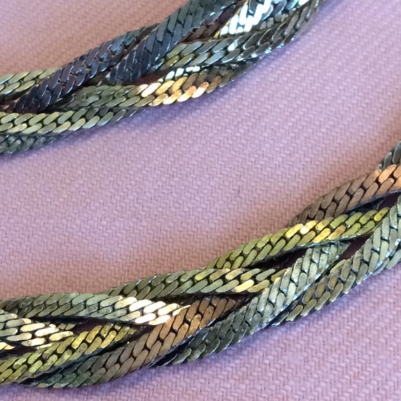 FINAL SALE PRICE Tri-Color Braided Metal Necklace and Bracelet Set - Picture 2 of 5